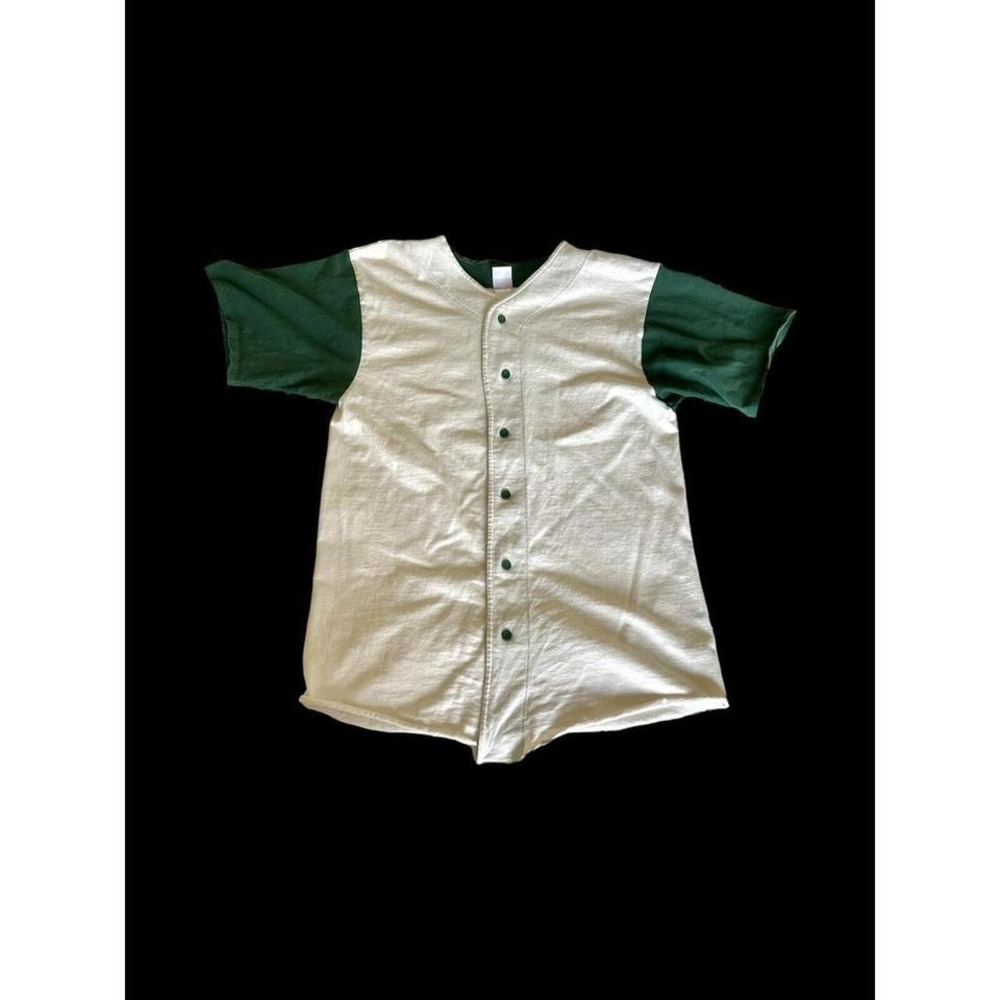 Badger Vintage‎ Baseball Jersey Blank Sz Large 90's Retro Green And Cream Y2K